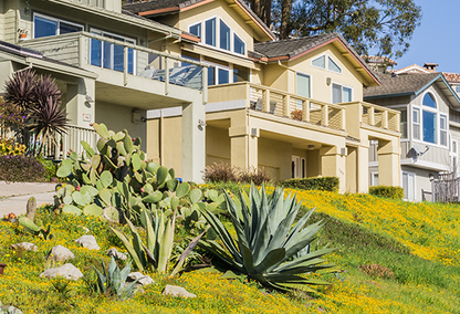 Row of single family homes on a hillside.