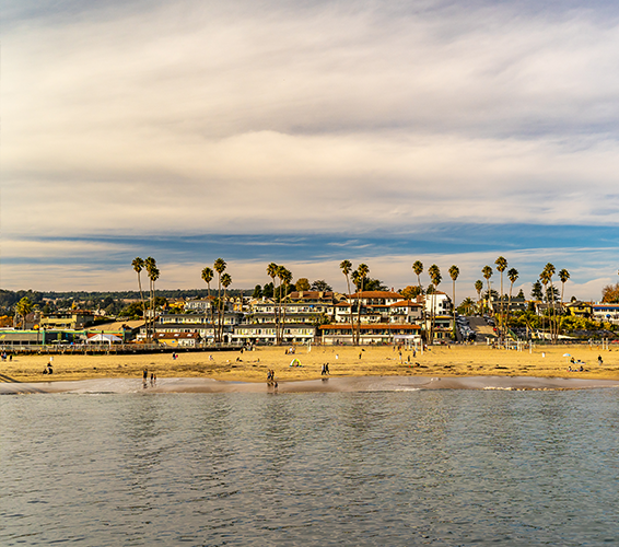 Aerial view of the beach and homes