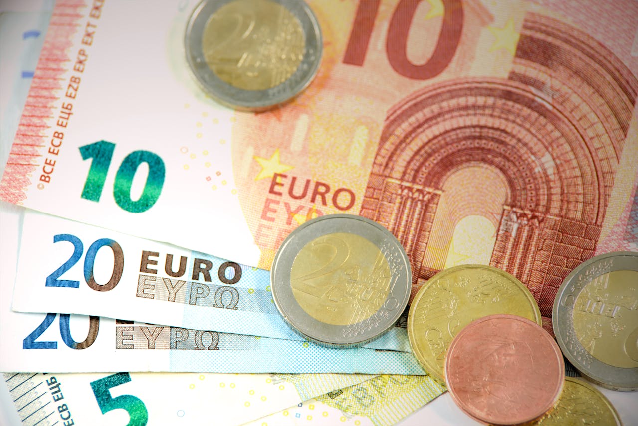 Euro banknotes and coins