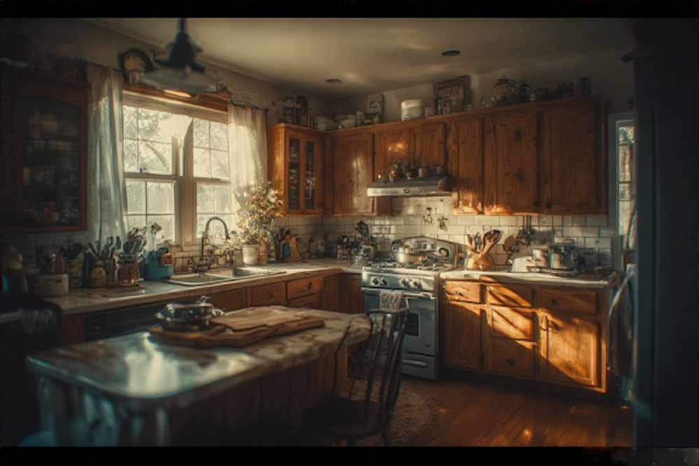 Rustic kitchen and island