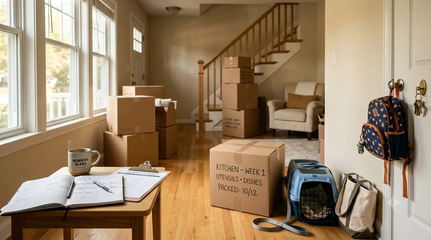 Packing and boxes ready to move