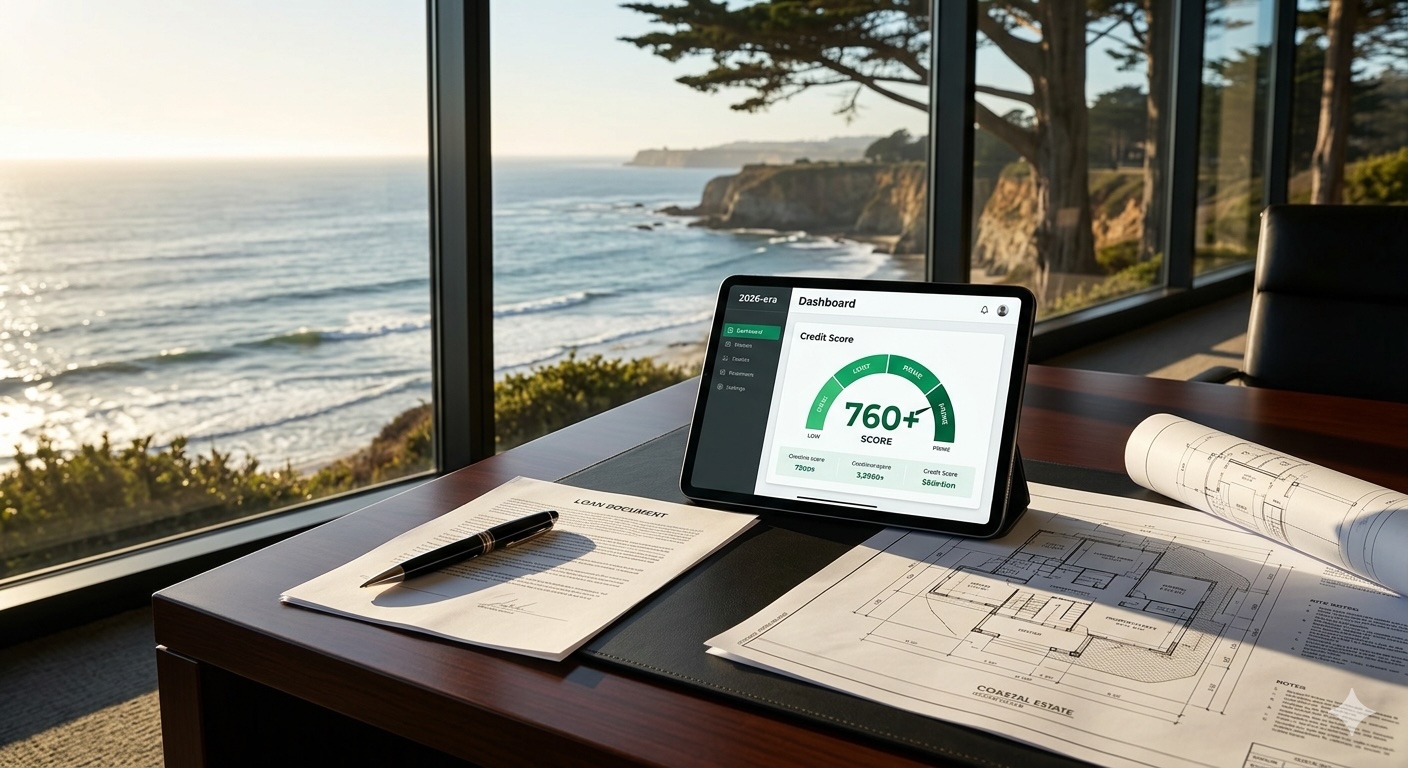 Screen with 760+ Credit Score overlooking the ocean