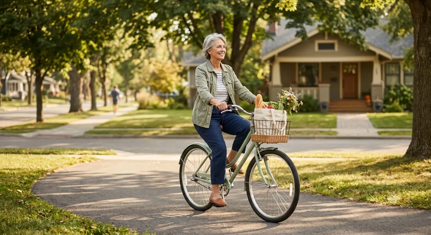 Women biking in neighborhood