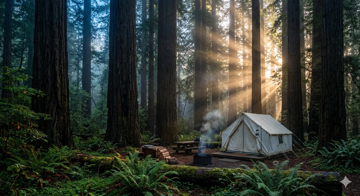 camping in the redwoods