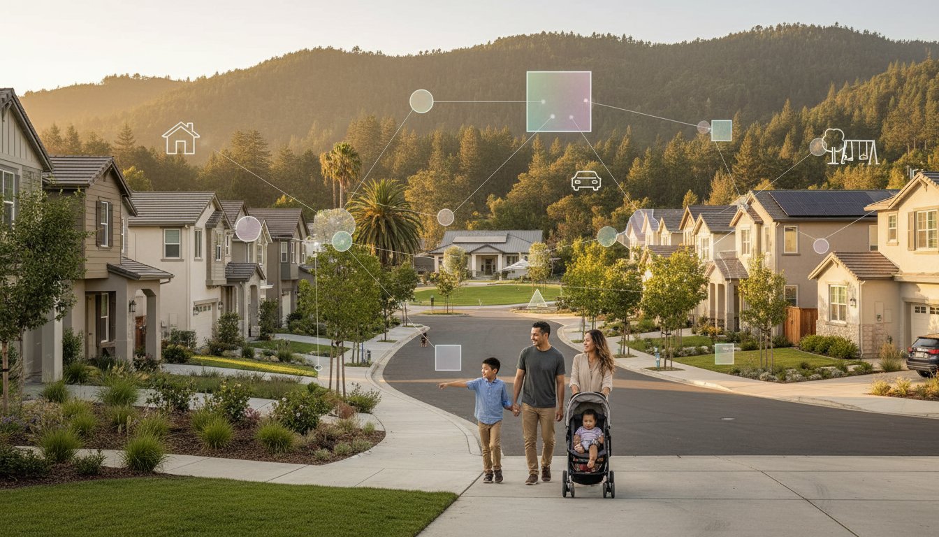 family walking in neighborhood