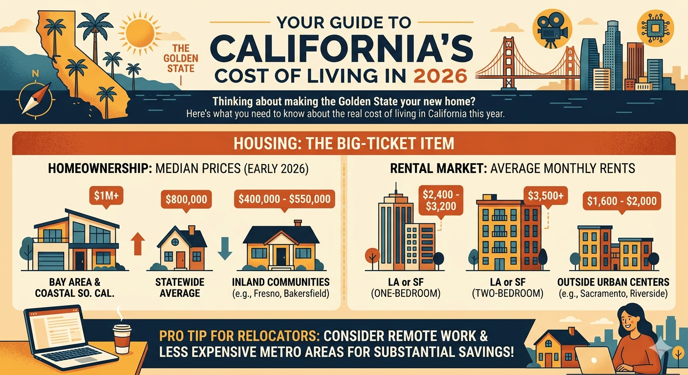 Infographic for Relocation to California comparing home ownership and the rental market