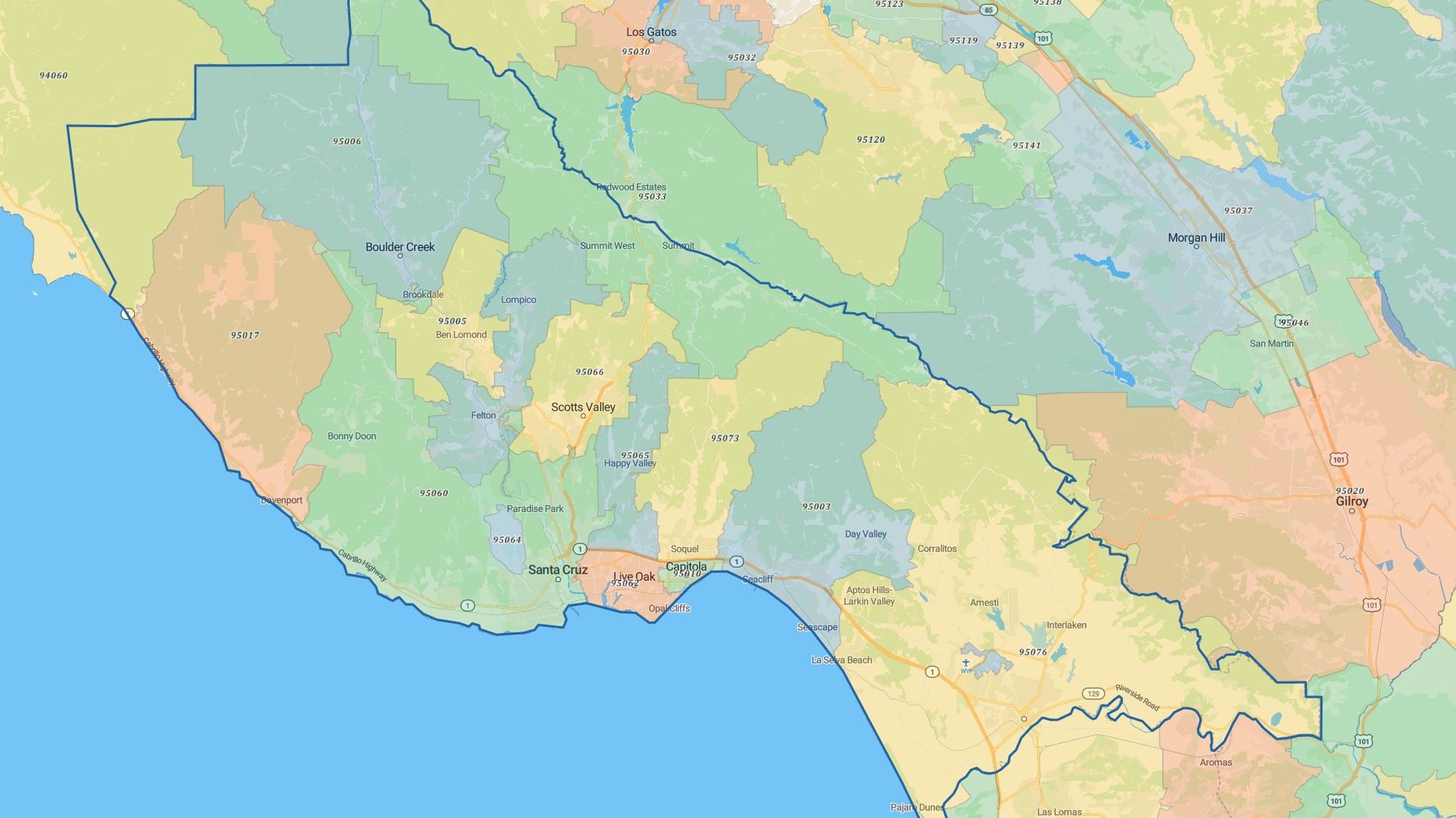 Santa Cruz County Zip Code Map